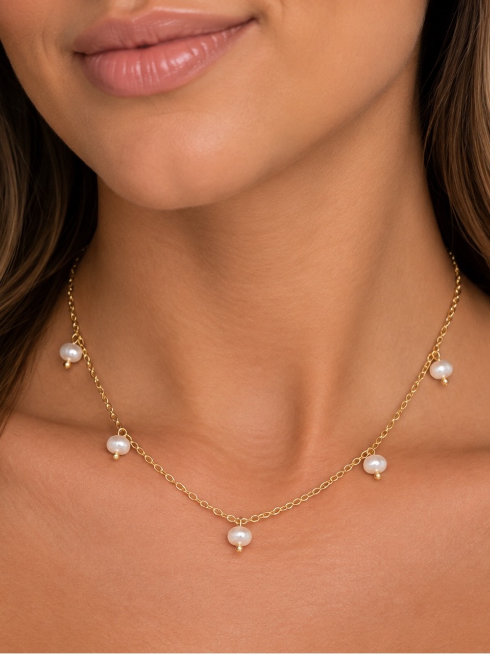 Oshena‎ designer beachwear Gold genuine Pearl Necklace